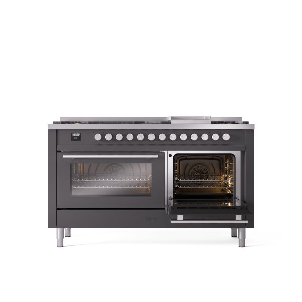 ILVE Professional Plus 60" Dual Fuel Range with 9 Sealed Burners w/Griddle Triple Glass Door - UP60FWMP - Image 25
