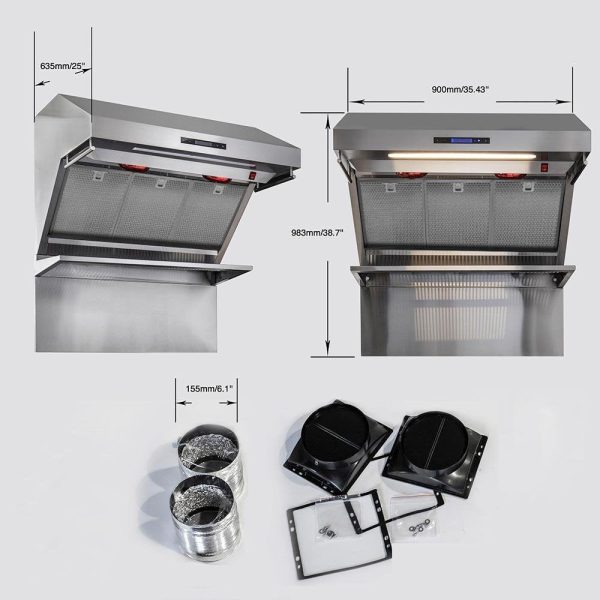 Forno Ansedonia 36" Wall Mount Range Hood with Red Light Warmer, Shelf/Backsplash, and 1200 CFM Motor -FRHWM5029-36HB - Image 7
