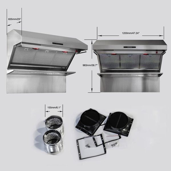 Forno Ansedonia 48" Wall Mount Range Hood with Red Light Warmer, Shelf/Backsplash, and 1200 CFM Motor -FRHWM5029-48HB - Image 5