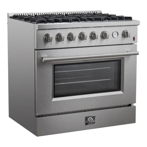 Forno Marco 36-Inch Gas Range 6 Gas Burners, 5.36 cu.ft. Convection Oven and Temperature Gauge in Stainless Steel - FFSGS6277-36 - Image 2