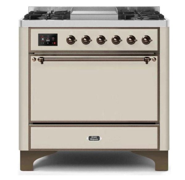 ILVE 36 Inch Majestic II Series Natural/ Propane Gas Burner and Electric Oven Range with 6 Sealed Burners (UM09FDQNS3)