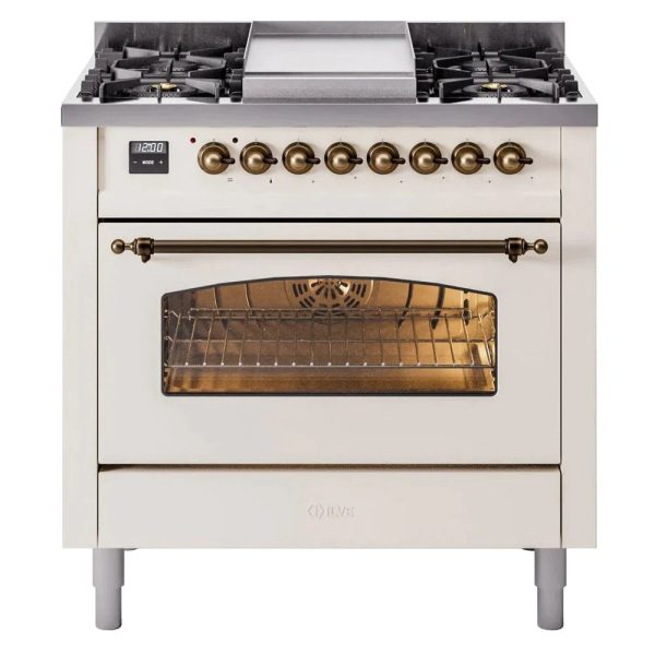 ILVE 36" Nostalgie II Series Freestanding Single Oven Dual Fuel Range with 6 burners + Fry Top - UP36FNMP