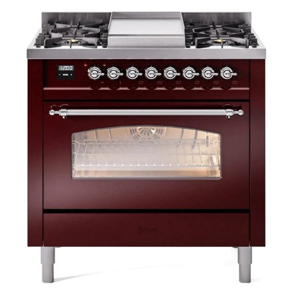 ILVE 36" Nostalgie II Series Freestanding Single Oven Dual Fuel Range with 6 burners + Fry Top - UP36FNMP - Image 10