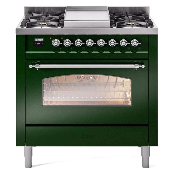 ILVE 36" Nostalgie II Series Freestanding Single Oven Dual Fuel Range with 6 burners + Fry Top - UP36FNMP - Image 14