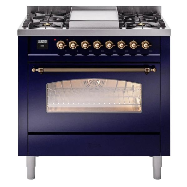 ILVE 36" Nostalgie II Series Freestanding Single Oven Dual Fuel Range with 6 burners + Fry Top - UP36FNMP - Image 17