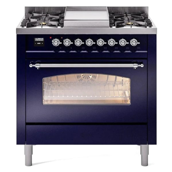 ILVE 36" Nostalgie II Series Freestanding Single Oven Dual Fuel Range with 6 burners + Fry Top - UP36FNMP - Image 18