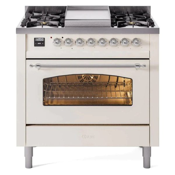 ILVE 36" Nostalgie II Series Freestanding Single Oven Dual Fuel Range with 6 burners + Fry Top - UP36FNMP - Image 2