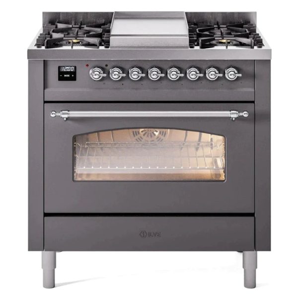 ILVE 36" Nostalgie II Series Freestanding Single Oven Dual Fuel Range with 6 burners + Fry Top - UP36FNMP - Image 22