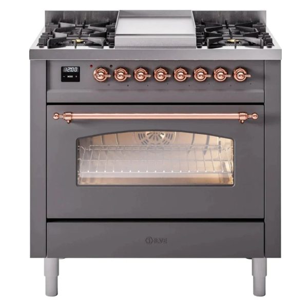 ILVE 36" Nostalgie II Series Freestanding Single Oven Dual Fuel Range with 6 burners + Fry Top - UP36FNMP - Image 24