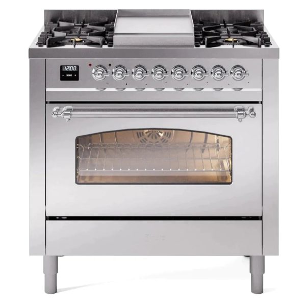 ILVE 36" Nostalgie II Series Freestanding Single Oven Dual Fuel Range with 6 burners + Fry Top - UP36FNMP - Image 26