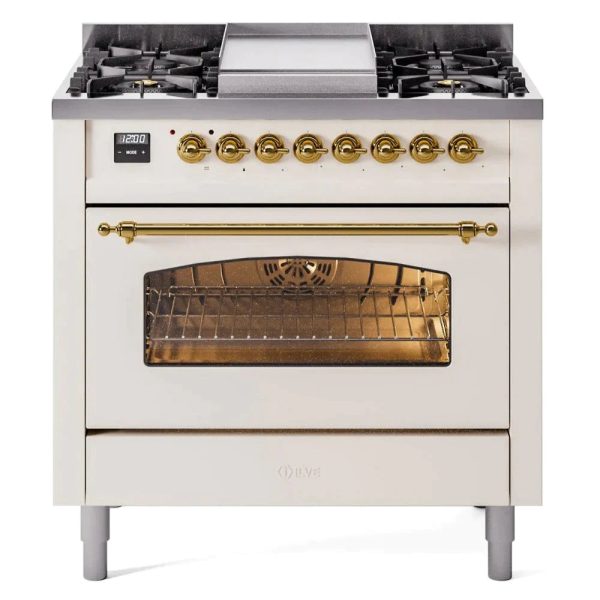 ILVE 36" Nostalgie II Series Freestanding Single Oven Dual Fuel Range with 6 burners + Fry Top - UP36FNMP - Image 3