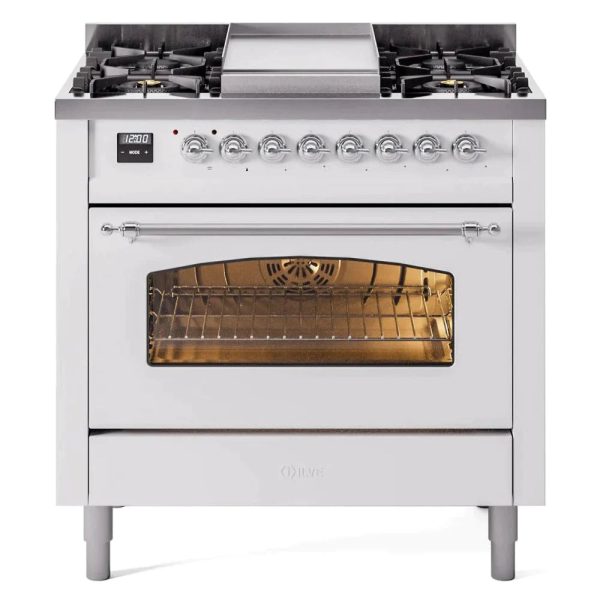 ILVE 36" Nostalgie II Series Freestanding Single Oven Dual Fuel Range with 6 burners + Fry Top - UP36FNMP - Image 30