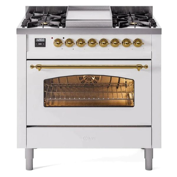 ILVE 36" Nostalgie II Series Freestanding Single Oven Dual Fuel Range with 6 burners + Fry Top - UP36FNMP - Image 31