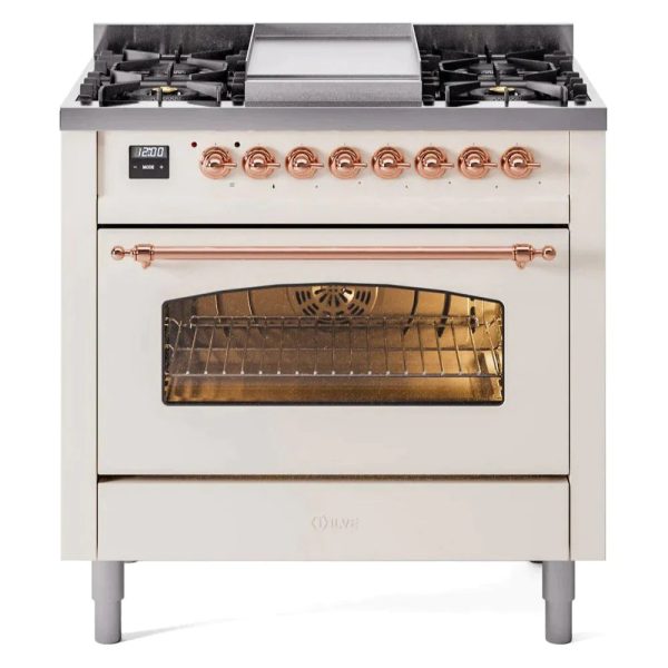 ILVE 36" Nostalgie II Series Freestanding Single Oven Dual Fuel Range with 6 burners + Fry Top - UP36FNMP - Image 4