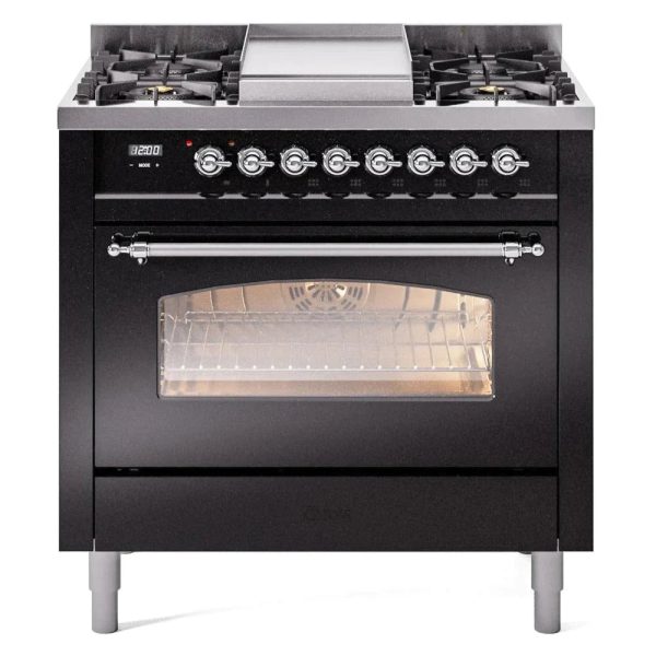 ILVE 36" Nostalgie II Series Freestanding Single Oven Dual Fuel Range with 6 burners + Fry Top - UP36FNMP - Image 6