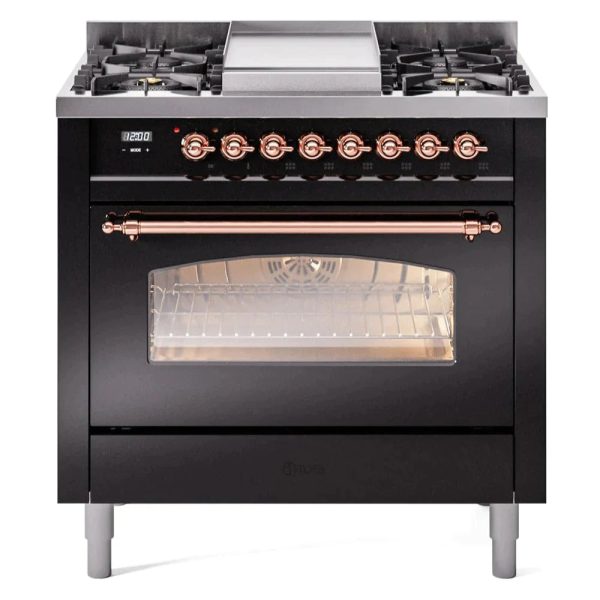 ILVE 36" Nostalgie II Series Freestanding Single Oven Dual Fuel Range with 6 burners + Fry Top - UP36FNMP - Image 8