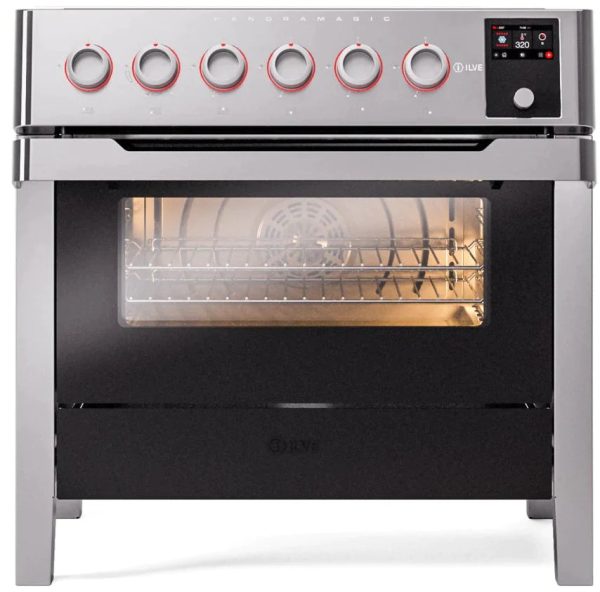 ILVE 36"Panoramagic Series Freestanding Electric Double Oven Range with 5 Elements, Triple Glass Cool Door, Convection Oven, TFT - UPMI09S3 - Image 3