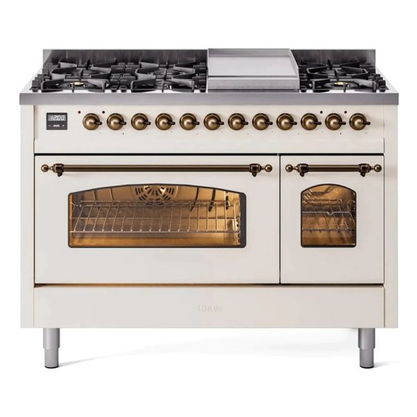ILVE 48" Nostalgie II Series Freestanding Double Oven Dual Fuel Range with 8 Sealed Burners and Griddle - UP48FNMP