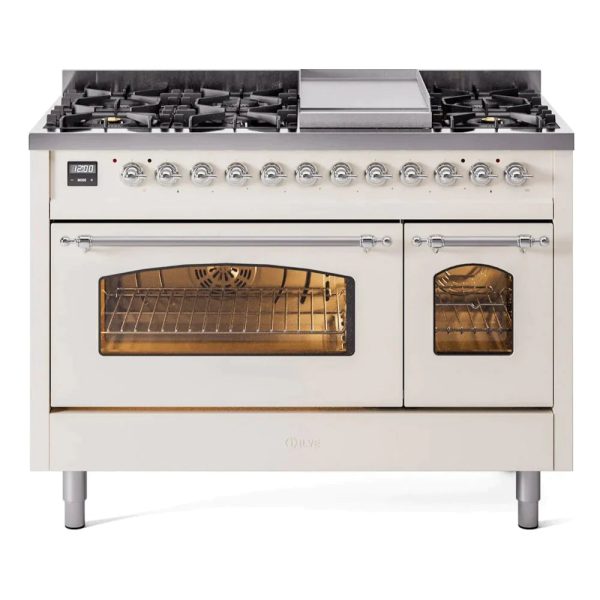 ILVE 48" Nostalgie II Series Freestanding Double Oven Dual Fuel Range with 8 Sealed Burners and Griddle - UP48FNMP - Image 2