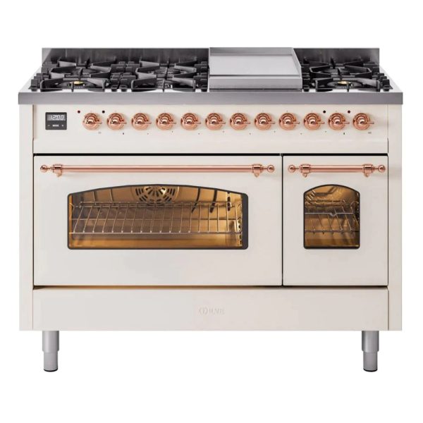 ILVE 48" Nostalgie II Series Freestanding Double Oven Dual Fuel Range with 8 Sealed Burners and Griddle - UP48FNMP - Image 4