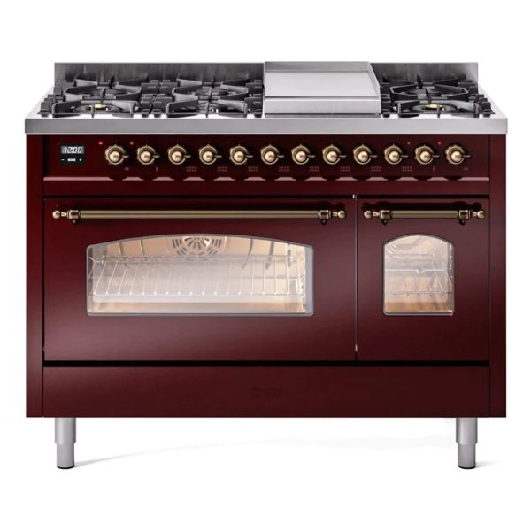 ILVE 48" Nostalgie II Series Freestanding Double Oven Dual Fuel Range with 8 Sealed Burners and Griddle - UP48FNMP - Image 9