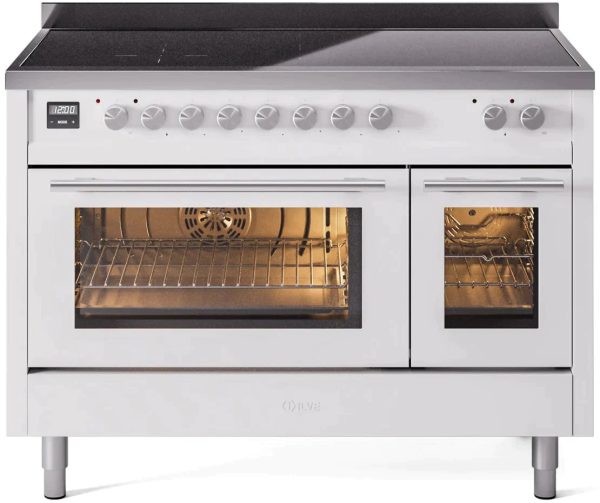 ILVE 48" Professional Plus II Series Freestanding Electric Double Oven Range with 8 Elements, Triple Glass Cool Door, Convection Oven, TFT Oven Control Display and Child Lock - UPI486WMP