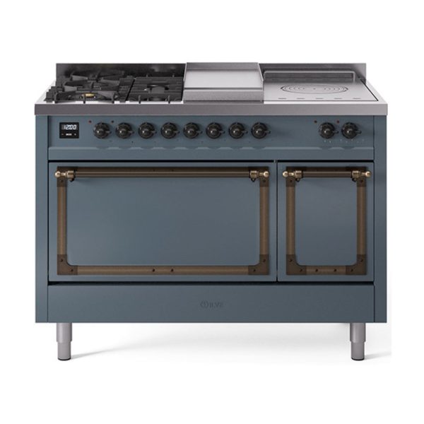 ILVE Nostalgie II Noblesse 48" Dual Fuel Freestanding Range 5 Sealed Burners + Griddle + French Top with Solid Door - UN48FSQNMP - Image 6