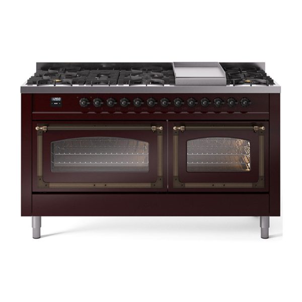 ILVE Nostalgie II Noblesse 60" Dual Fuel Freestanding Range with 9 Sealed Burners + Griddle with Triple Glass Door - UN60FNMP - Image 14