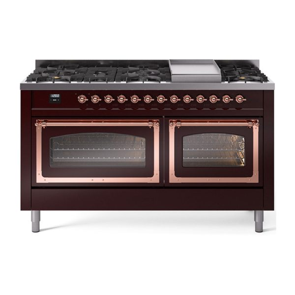 ILVE Nostalgie II Noblesse 60" Dual Fuel Freestanding Range with 9 Sealed Burners + Griddle with Triple Glass Door - UN60FNMP - Image 17
