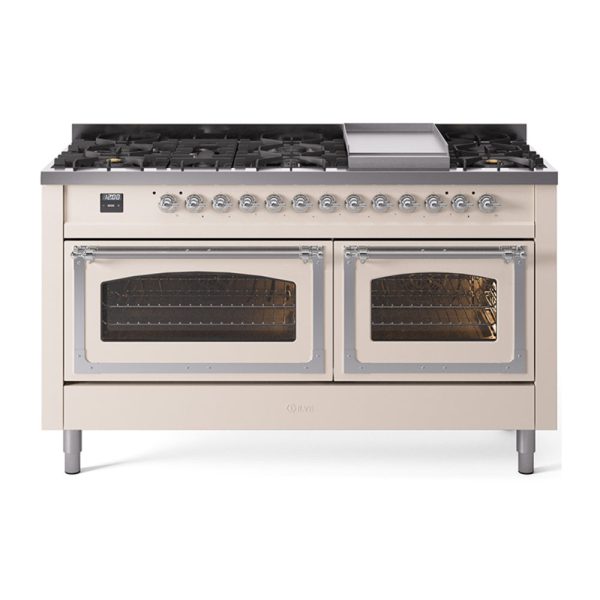 ILVE Nostalgie II Noblesse 60" Dual Fuel Freestanding Range with 9 Sealed Burners + Griddle with Triple Glass Door - UN60FNMP - Image 3