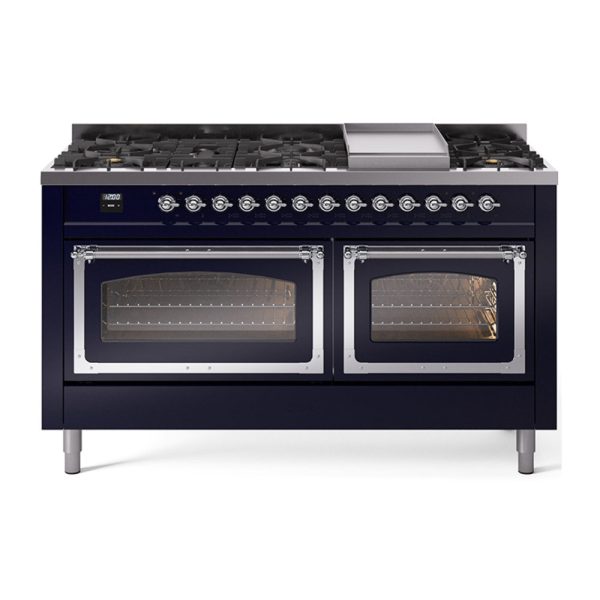 ILVE Nostalgie II Noblesse 60" Dual Fuel Freestanding Range with 9 Sealed Burners + Griddle with Triple Glass Door - UN60FNMP - Image 23