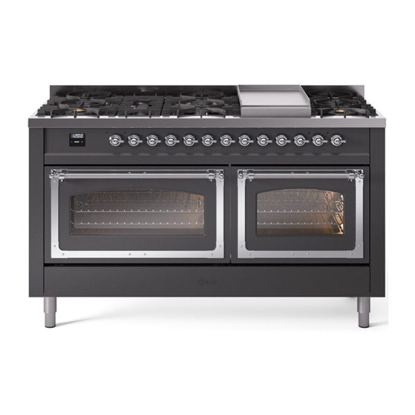 ILVE Nostalgie II Noblesse 60" Dual Fuel Freestanding Range with 9 Sealed Burners + Griddle with Triple Glass Door - UN60FNMP - Image 27