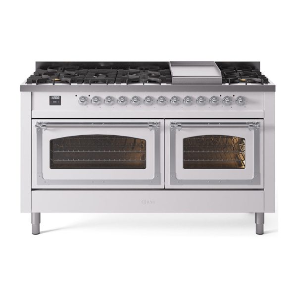ILVE Nostalgie II Noblesse 60" Dual Fuel Freestanding Range with 9 Sealed Burners + Griddle with Triple Glass Door - UN60FNMP - Image 39