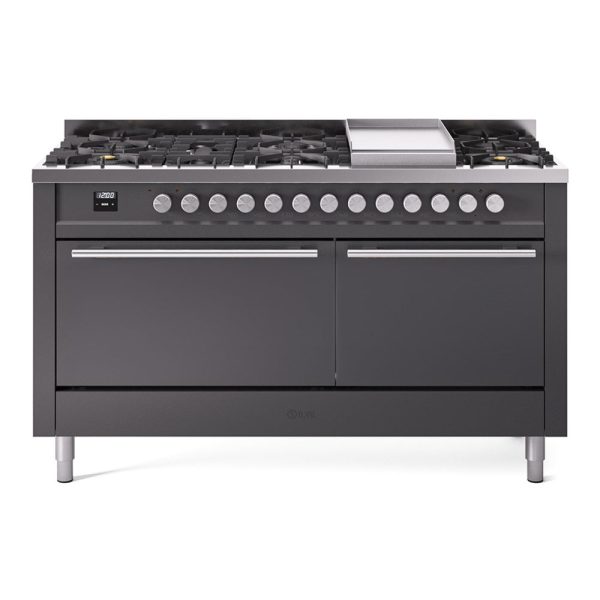 ILVE Professional Plus II 60" Dual Fuel Range with 9 Sealed Burners + Griddle Solid Door - UP60FQMP - Image 4