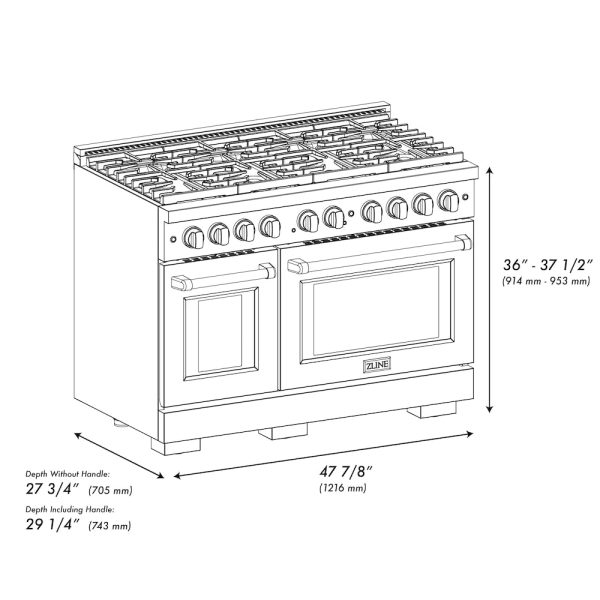 ZLINE 48 in. 6.7 cu. ft. 8 Burner Double Oven Gas Range in Stainless Steel - SGR48 - Image 11
