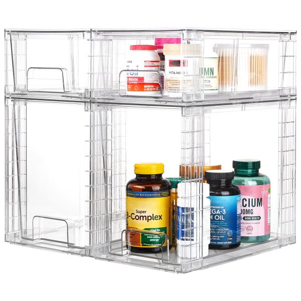 Vtopmart 4 Pack Large Stackable Plastic Storage Drawers, Acrylic Clear Bathroom Closet Undersink Organizer - Image 4