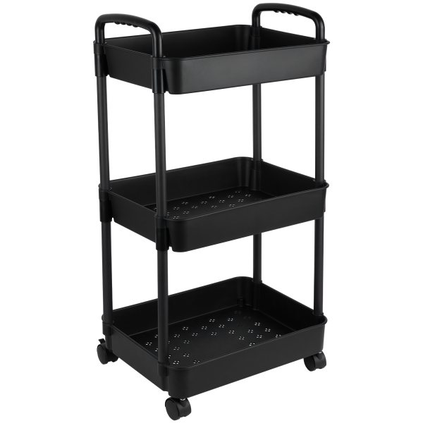 Vtopmart 3 Tier Rolling Cart with Wheels, Detachable Utility Storage Cart with Handle and Lockable Casters, Heavy Duty Storage Basket Organizer Shelves, Easy Assemble for Office, Bathroom, Kitchen