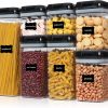 Airtight Food Storage Containers, Vtopmart 7 Pieces BPA Free Plastic Cereal Containers with Easy Lock Lids, for Kitchen Pantry Organization and Storage, Include 24 Labels,Black