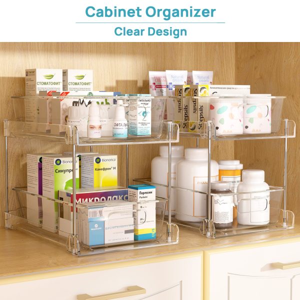 Vtopmart 3 Pack Bathroom Plastic Storage Organizer, 2 Tier Clear Under Sink Organizers Vanity Countertop Storage Container - Image 2