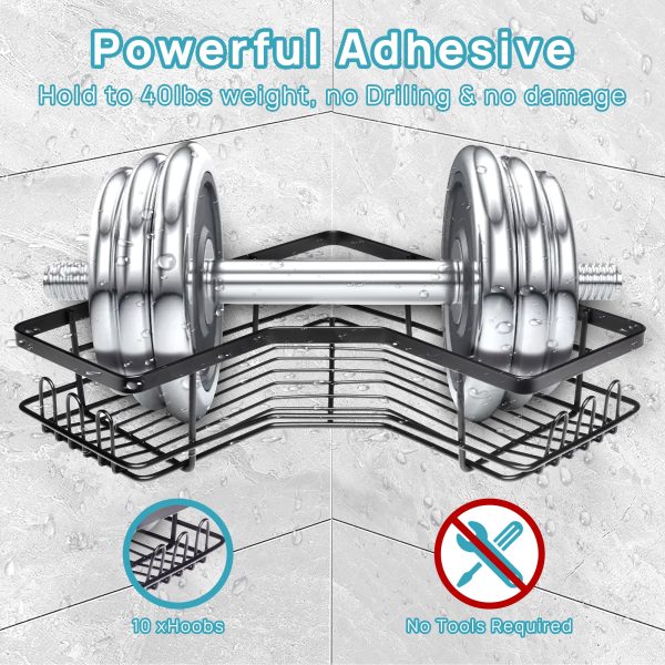 Vtopmart Corner Shower Caddy Organizer, 5 Pack shower shelves, No Drilling Adhesive, Wall Mounted Bathroom Organizer, Black - Image 2