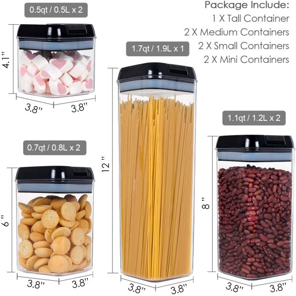 Airtight Food Storage Containers, Vtopmart 7 Pieces BPA Free Plastic Cereal Containers with Easy Lock Lids, for Kitchen Pantry Organization and Storage, Include 24 Labels,Black - Image 2