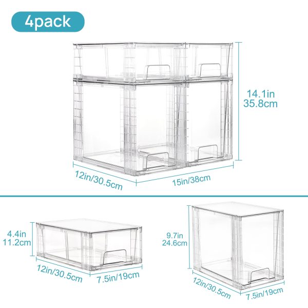 Vtopmart 4 Pack Large Stackable Plastic Storage Drawers, Acrylic Clear Bathroom Closet Undersink Organizer - Image 5
