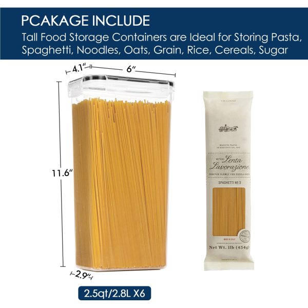 Vtopmart Airtight Food Storage Containers with Lids, 6PCS Plastic Spaghetti Container, 2.8L - Image 3