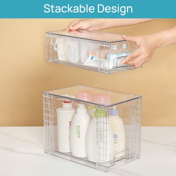 Vtopmart 4 Pack Large Stackable Plastic Storage Drawers, Acrylic Clear Bathroom Closet Undersink Organizer - Image 6