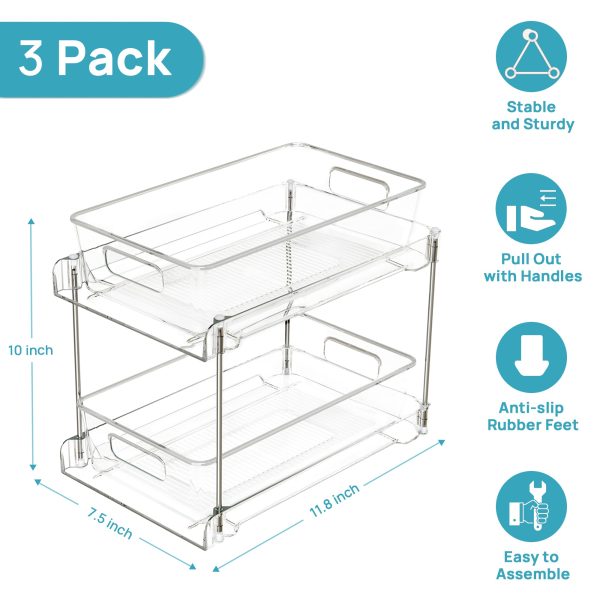 Vtopmart 3 Pack Bathroom Plastic Storage Organizer, 2 Tier Clear Under Sink Organizers Vanity Countertop Storage Container - Image 6