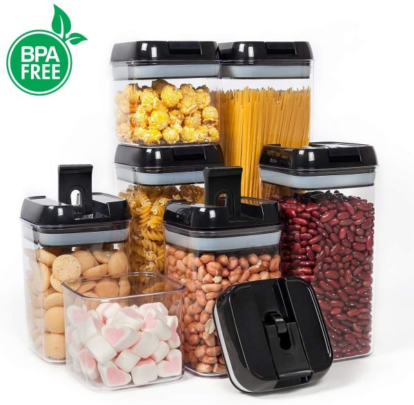 Airtight Food Storage Containers, Vtopmart 7 Pieces BPA Free Plastic Cereal Containers with Easy Lock Lids, for Kitchen Pantry Organization and Storage, Include 24 Labels,Black - Image 4