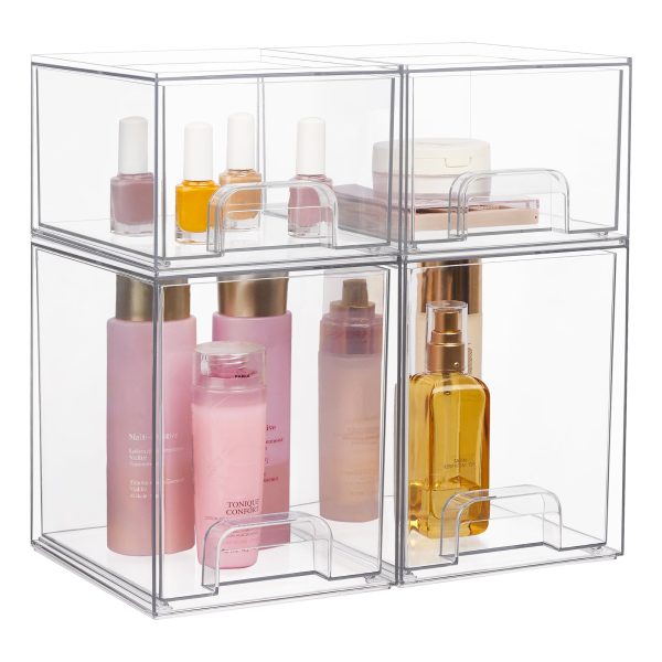 Vtopmart Stackable Storage Drawers Set of 4,Clear Plastic Organizer Bins for Makeup, Cosmetics, Beauty Supplies