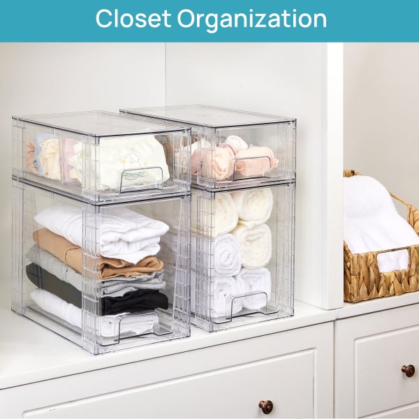 Vtopmart 4 Pack Large Stackable Plastic Storage Drawers, Acrylic Clear Bathroom Closet Undersink Organizer - Image 9