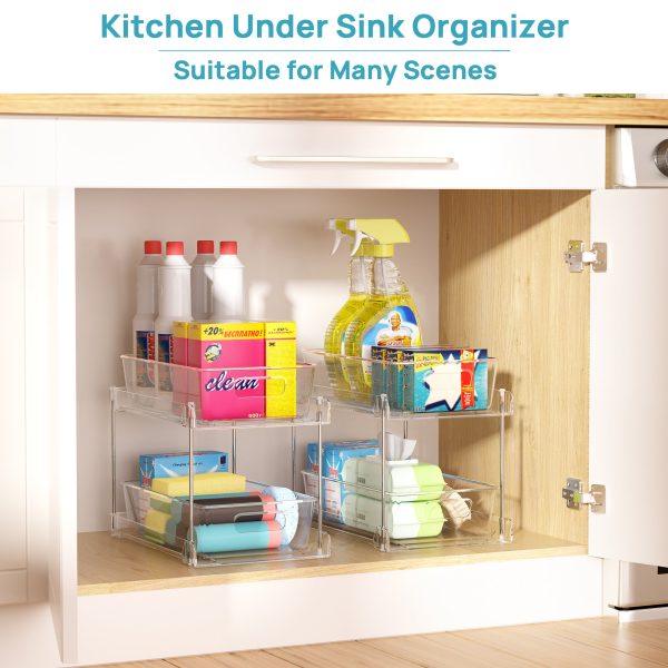 Vtopmart 3 Pack Bathroom Plastic Storage Organizer, 2 Tier Clear Under Sink Organizers Vanity Countertop Storage Container - Image 5