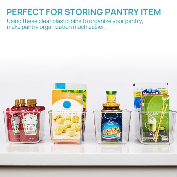 Vtopmart Clear Plastic Storage Bins, 4 Pack Small Pantry Organizer Bins with Handle for Kitchen, Freezer,Cabinet,Closet Organization and Storage - Image 5
